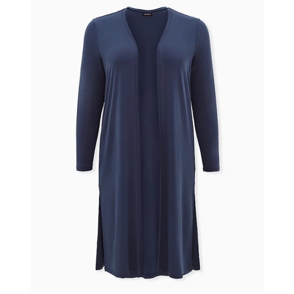 NWT Torrid plus size 2 2x NAVY STUDIO KNIT OPEN FRONT LONGLINE CARDIGAN Blue
